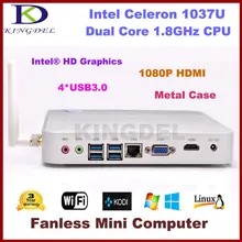 Latest Intel Celeron 1037U Dual Core CPU Fanless Mini Desktop Computers 2GB RAM 320GB HDD 1080P USB 3.0 HDMI VGA Metal Case