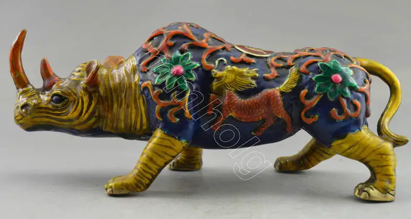 

Metal Crafts Collectible Decorated Old Handwork Cloisonne Carved Big Rhinoceros Statue fast SHIPPING