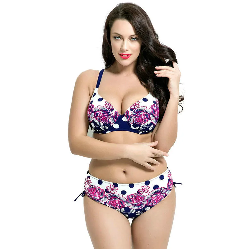 New Plus Size Bikinis Swimwear Mid Waist Bikinis sets Underwire Push Up