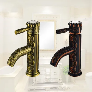 

European Retro Engraving Pattern Space Aluminum Hot And Cold Wash Basin Faucet Kitchen Sink Mixing Tap