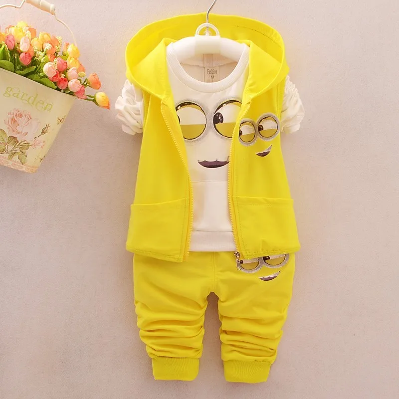 Roupas infantis menina, модный стиль, г., весенние костюмы для малышей Миньон/комплект одежды для новорожденных детей+ рубашка, штаны 3 шт. Комплекты одежды для детей