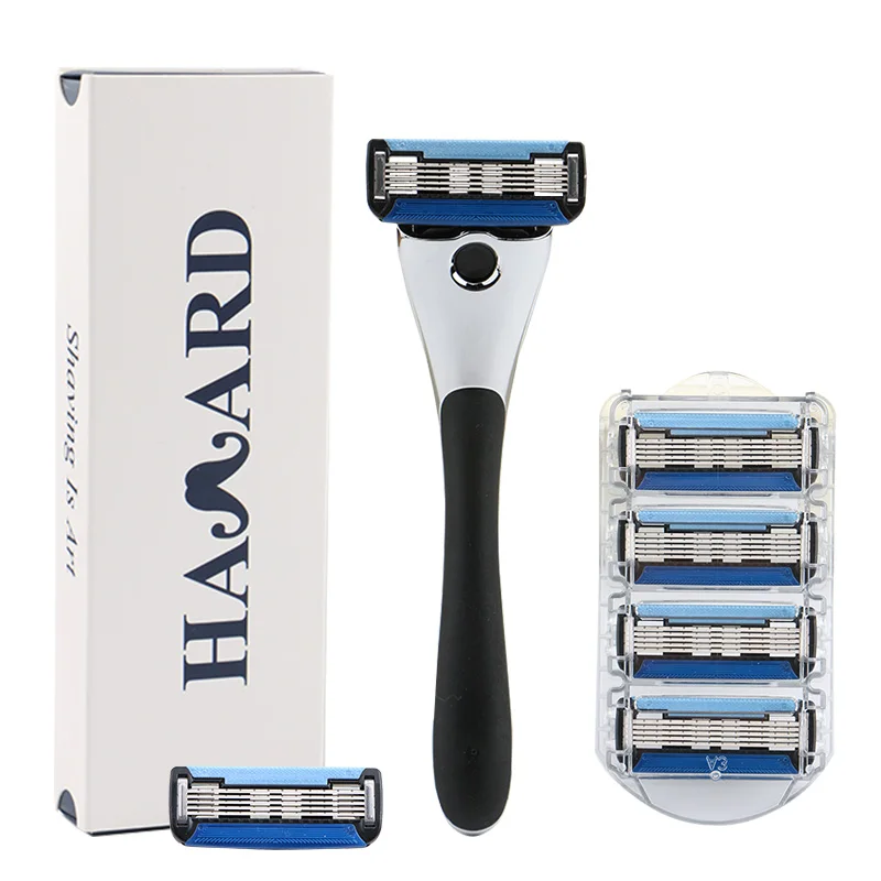 

HAWARD Shaving Razor For Men USA Blade X 5 With 1 Trimmer Back Blade Packaging Silver Razor Handle & 2/5/9/13 Cartridges Choice