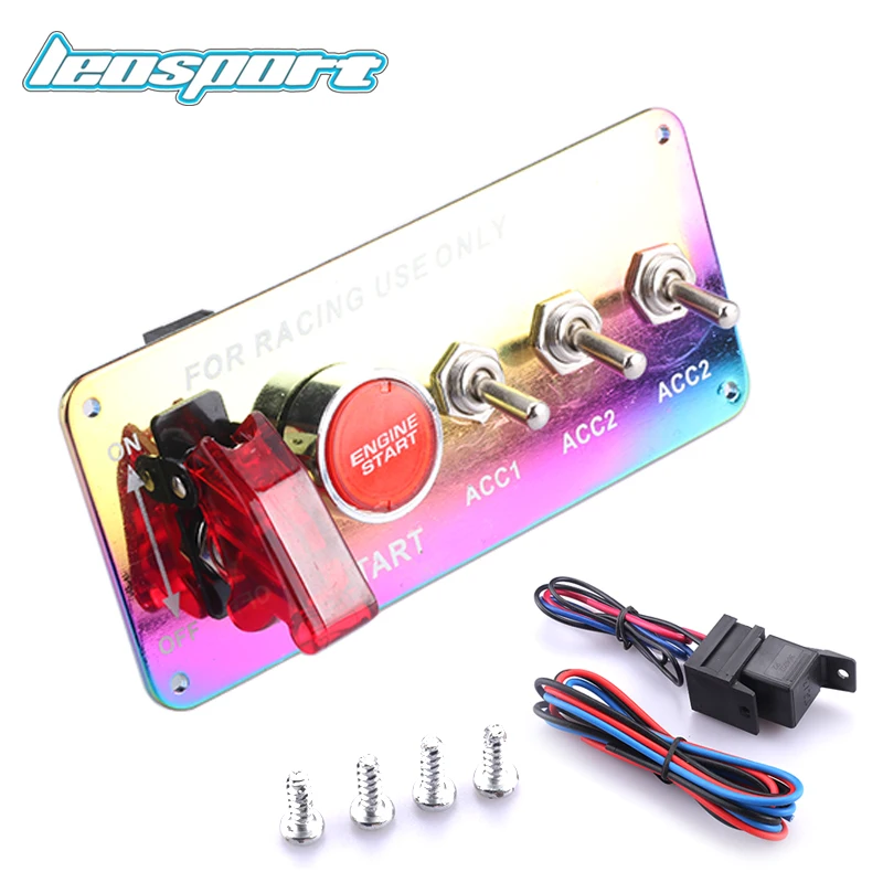 

12V Car Ignition Switch Engine Start Push Button 3 Toggle Racing Panel Neo Chrome for Universal Race Car