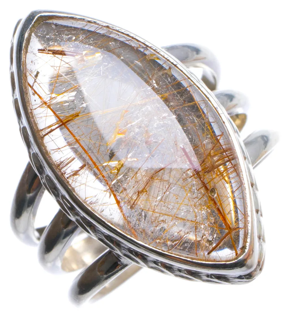 

Natural Rutilated Quartz Handmade Unique 925 Sterling Silver Ring, US size 5 X2301