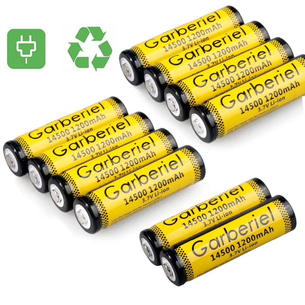

US Stock Garberiel 14500 AA Battery Yellow 14500 AA Battery Rechargeable Li-ion 1200 mAh 3.7V 10 PACKS for Multi Device