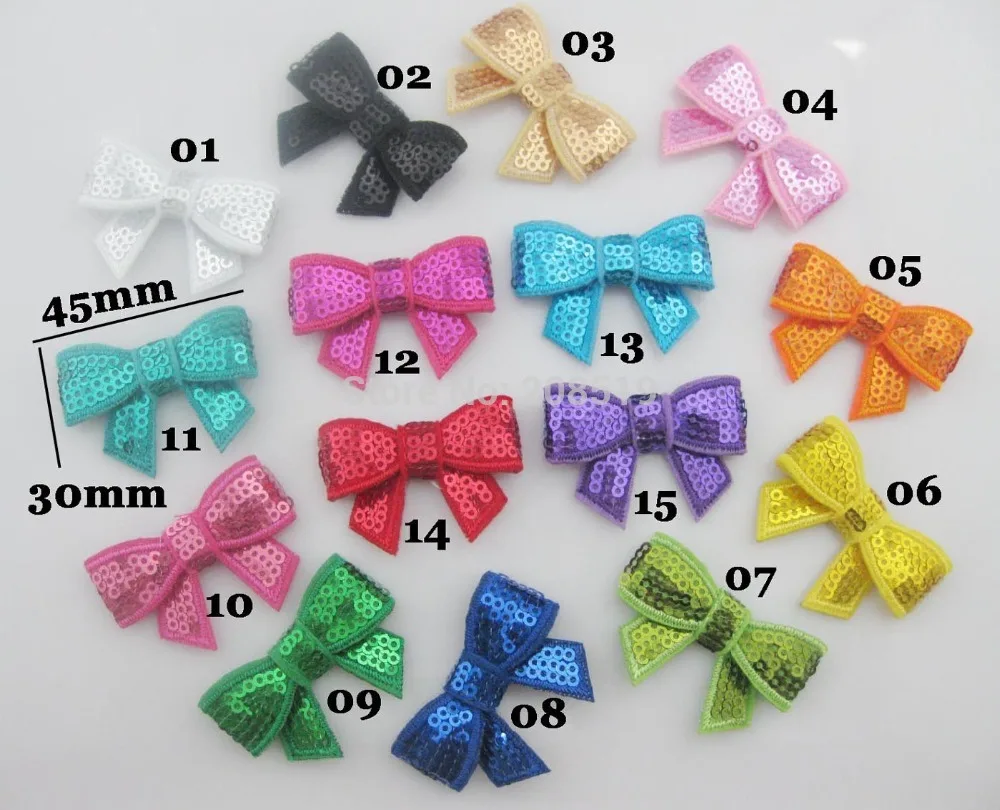 

FZ0038 Apparel Decoration 45mm*30mm Sequins sequined Ribbon Bows mix colors 240pcs iron on patches Hair Accessories