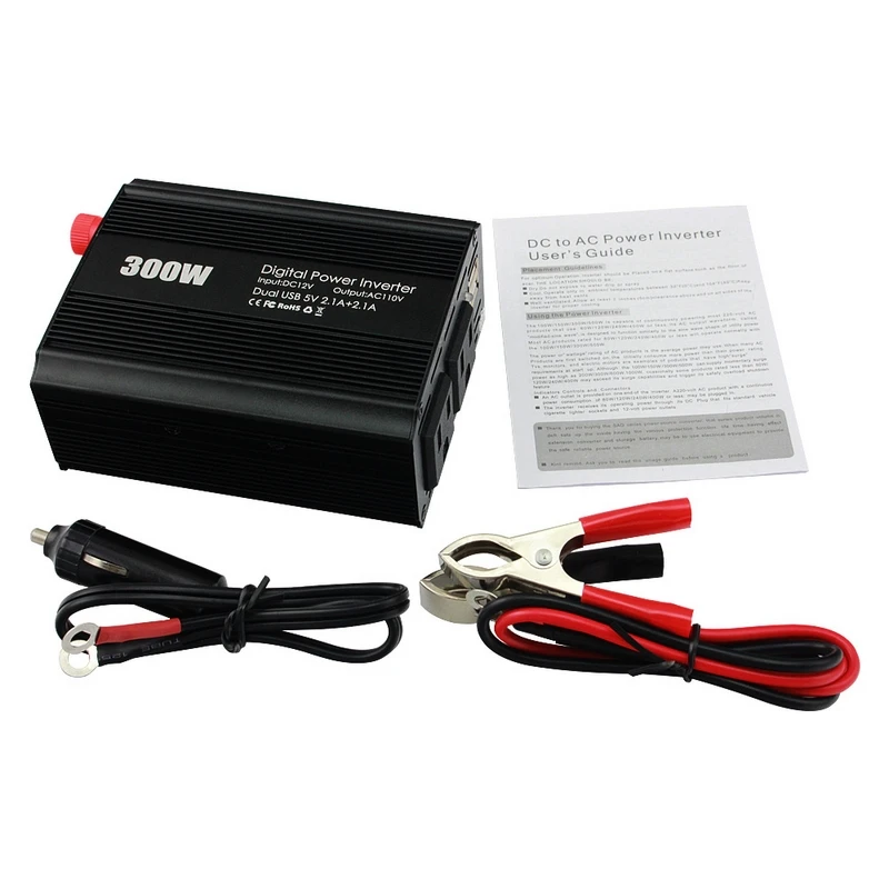 

300W DC 12V AC 110V Vehicle Car Inverter Converter 600W Peak Power 4.2A Dual USB Charger US Plug Power Inverter Car Adapter
