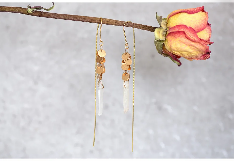 

Natural Stone Earrings Bohemia Style Ear Hook Sequin Crystal Drop Dangle Earrings Jewelry QH03