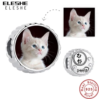 

ELESHE Personalized 925 Sterling Silver Custom Photo Charm Bead Cat Dog Paw Print Charm Fit Bracelet Women DIY Fine Jewelry