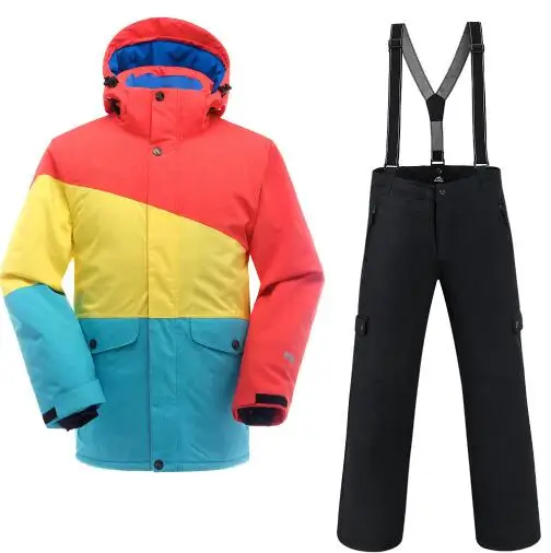 Saenshing, водонепроницаемый лыжный костюм для мужчин, куртка для горного катания на лыжах+ штаны для сноуборда, дышащий зимний комплект, куртка для снегохода-30 градусов - Цвет: ski suit men yellow