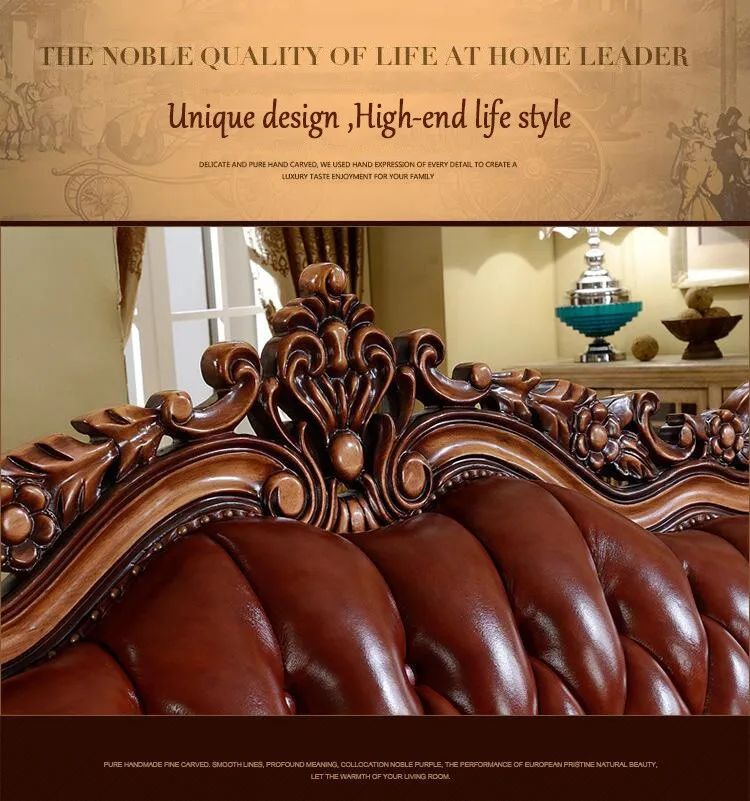 Высокое качество Европейский антикварный гостиной диван мебель из натуральной кожи набор 1057
