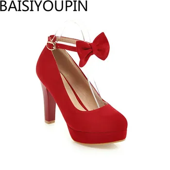 

2018 New Fashion Red High-heeled Shoes Women Waterproof Bride Womens Shoes Singles Shoes Custom Size Code 31 32 33 44 45 46 47