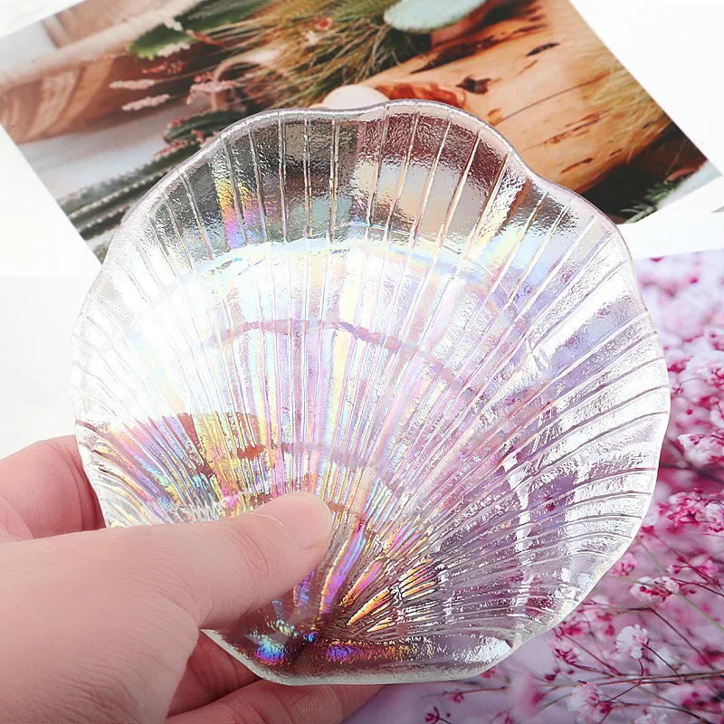 

Nail Art Mermaid Crystal Glass Display Tray False Nail Tips Shell Showcase Plate Board Photo Props 3D Nails Jewerly DIY Tool