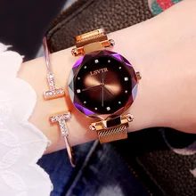 Reloj de lujo con diamantes verdes y oro rosa para mujer, relojes magnéticos Vintage para mujer, reloj de pulsera impermeable para regalo, reloj 2019 Saat