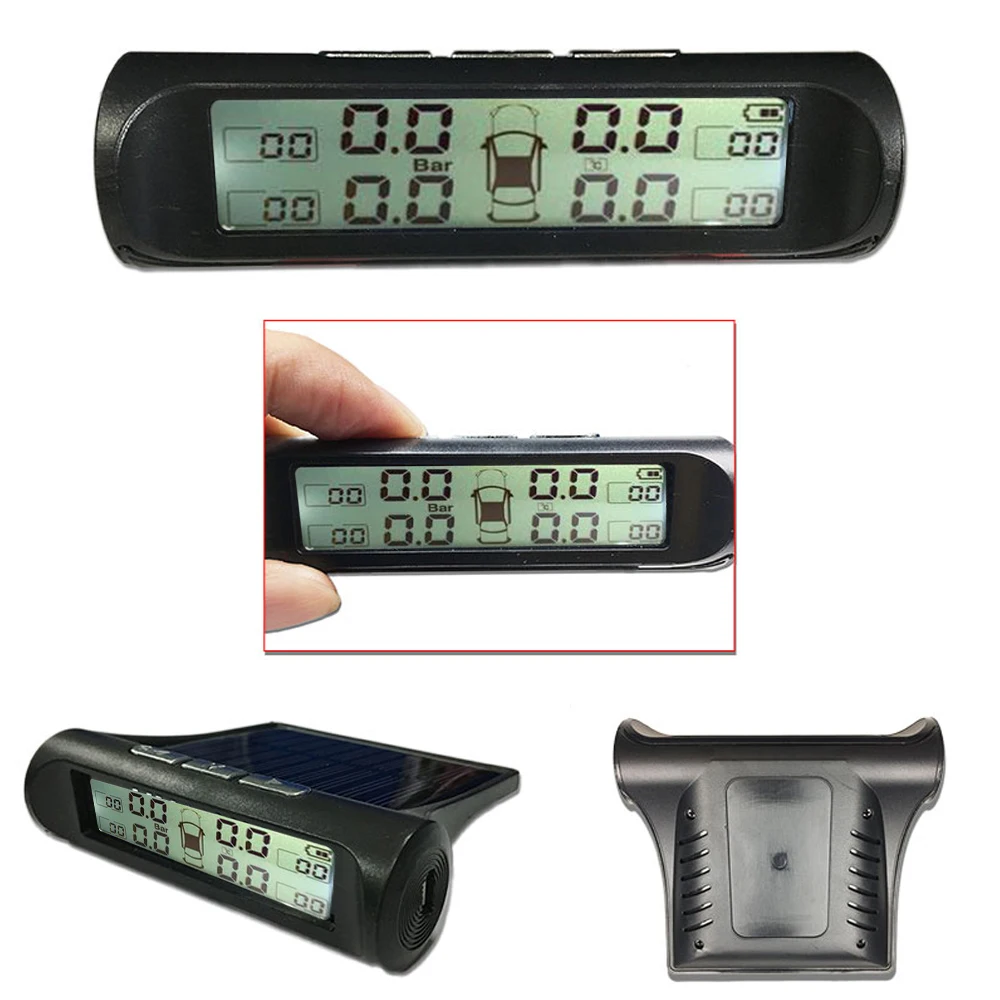 TPMS Tire Pressure Alarm Monitoring System Smart Solar Tyre Pressure Monitor 4 Sensor Valve TMPS Gauge Vistur LCD Color Display