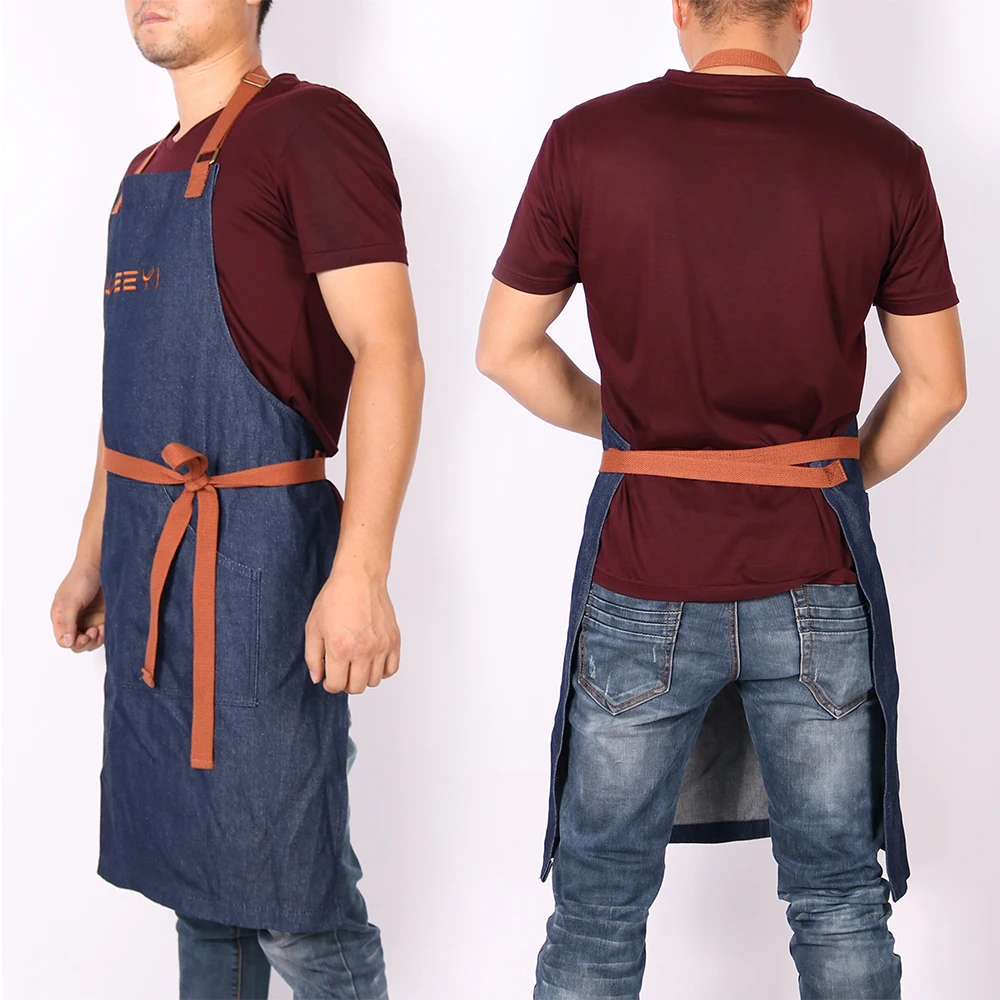 WEEYI Kitchen Restaurant Work Denim Apron Cowboy Chef Cooking Kitchen Apron For Woman Men Cafe Shop BBQ Hairdresser delantal