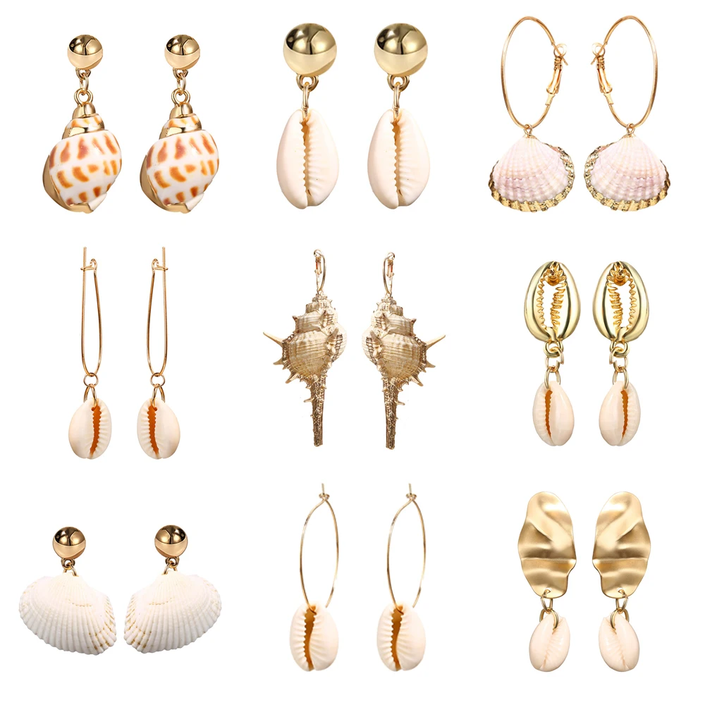 

2019 Bohemian Sea Shell Conch Metal Drop Earrings For Women Dangle Earrings Fashion Female Shell Summer Jewelry Gifts