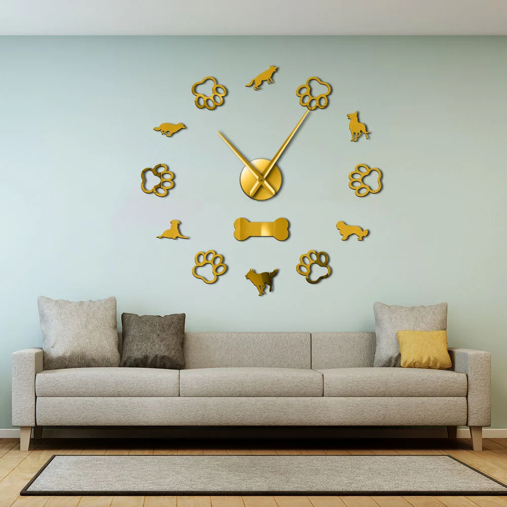 Cavalier King Charles Rottweiler German Shepherd Husky Different Dog Breeds Wall Clock DIY Large Room Decor Clocks | Дом и сад