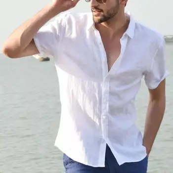 

Casual Summer Men Solid Color Turn-down Collar Button Short Sleeve Shirt Blouse hot