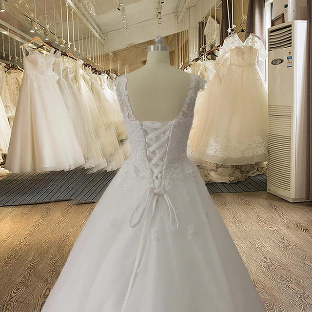 FF10 New A-Line Scoop Neck Tulle Wedding Dress Bridal Gown With Lace Appliques vestidos de noiva 4