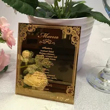 Золотое свадебное меню обеденный стол декор свадебный душ еда меню карты лазерной гравировкой Свадебные вывески прием пользовательское меню