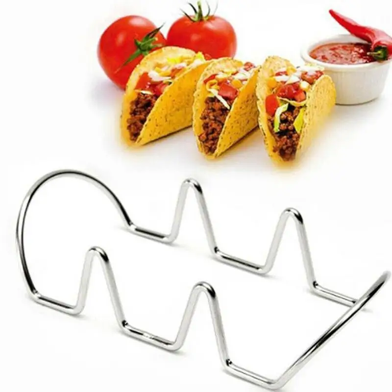 Нержавеющая сталь Taco держатель Мексиканская стойка для еды подставка вмещает жесткие мягкие раковины волна еда шоу кухонный инструмент Ресторан серебро