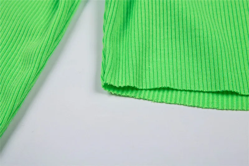 Bangniweigou ультра короткая трикотажная футболка Женская Повседневная высокая горловина неоновый оранжевый Лайм зеленый укороченный топ с длинным рукавом Уличная футболка джемпер