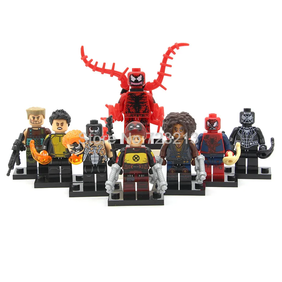 Spiderman Figure Black Spider Man Domino Super Hero Venom Cable Warhead Deadpool Building Blocks Kits Set Brick Model Toys X0166