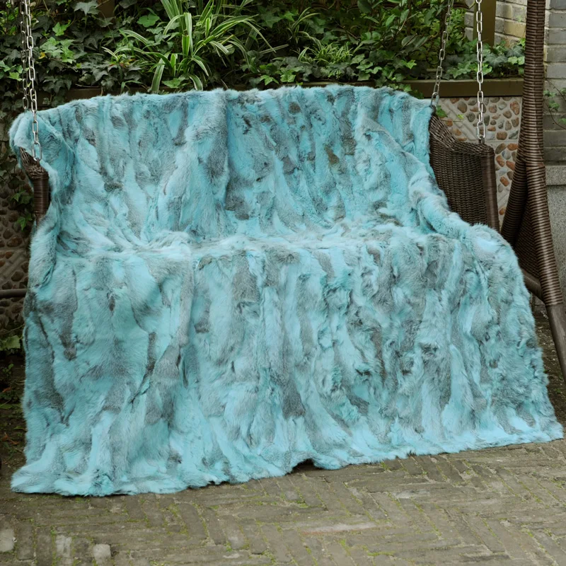 CX D 11N Hand Made Winter Genuine Rabbit Fur Blanket Throw Blanket for