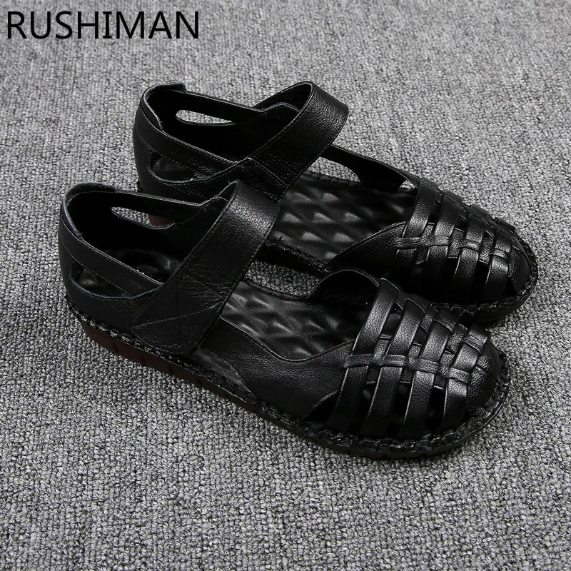 RUSHIMAN new leather cave shoes soft soles comfortable old age