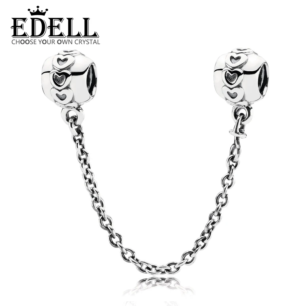 

EDELL 100% Sterling silver 1:1 Glamour 791088 HEARTS SILVER SAFETY CHAIN Original Women wedding Fashion Jewelry 2018