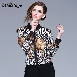 Willstage 2019 Весна для женщин рубашки для мальчиков Леопардовый узор Блузка Зебра Полосатый Топы корректирующие лоскутное печатных рубашк