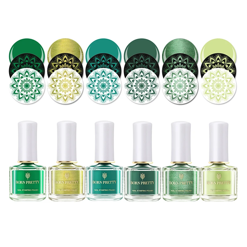 Лак для стемпинга BORN PRETTY Green Series пластина дизайна ногтей с агатом и мелодией