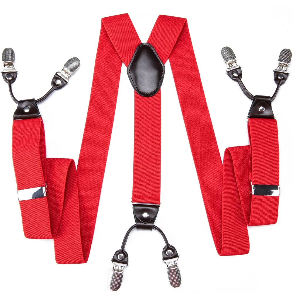 

DiBanGu Brand Designer Red Solid Suspenders 6 Clips Braces Elastic Adjustable Suspenders Sling Unisex Braces Suspensorio BD-010