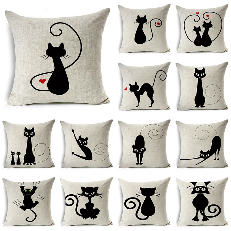 

WZH Fantasy Black Cat Cushion Cover 45x45cm Linen Decorative Pillow Cover Sofa Bed Pillow Case