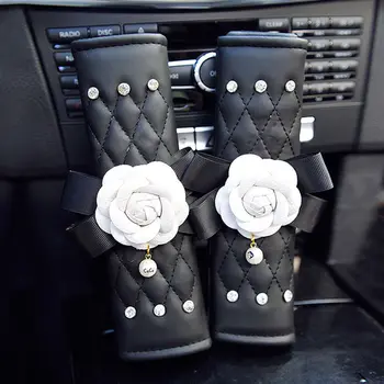 

2pcs Soft Car Seat Belt Cover Shoulder Pad Cushion Protector with Flower Car Safety Seatbelt Cover Interior Decoration Accessory