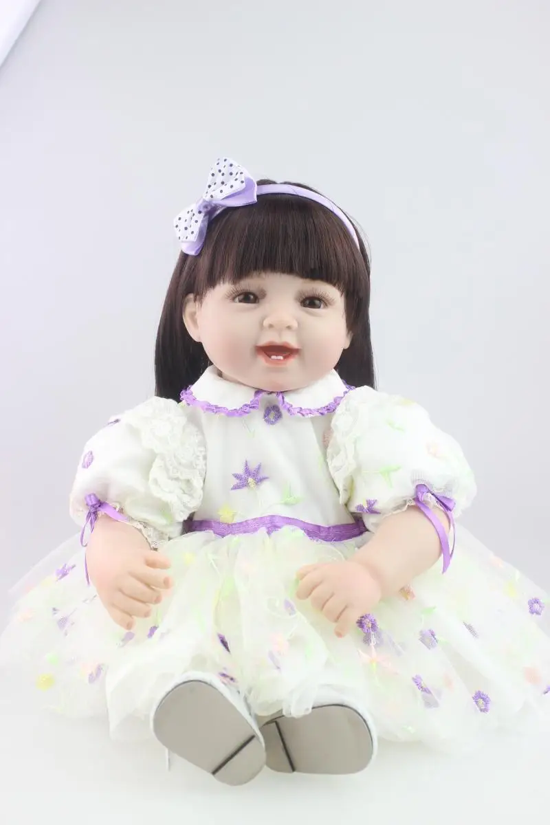 NPK happy girl doll with tooth children's toys for girls born silicone reborn dolls babies toy 55 cm 22'' american girl doll bjd