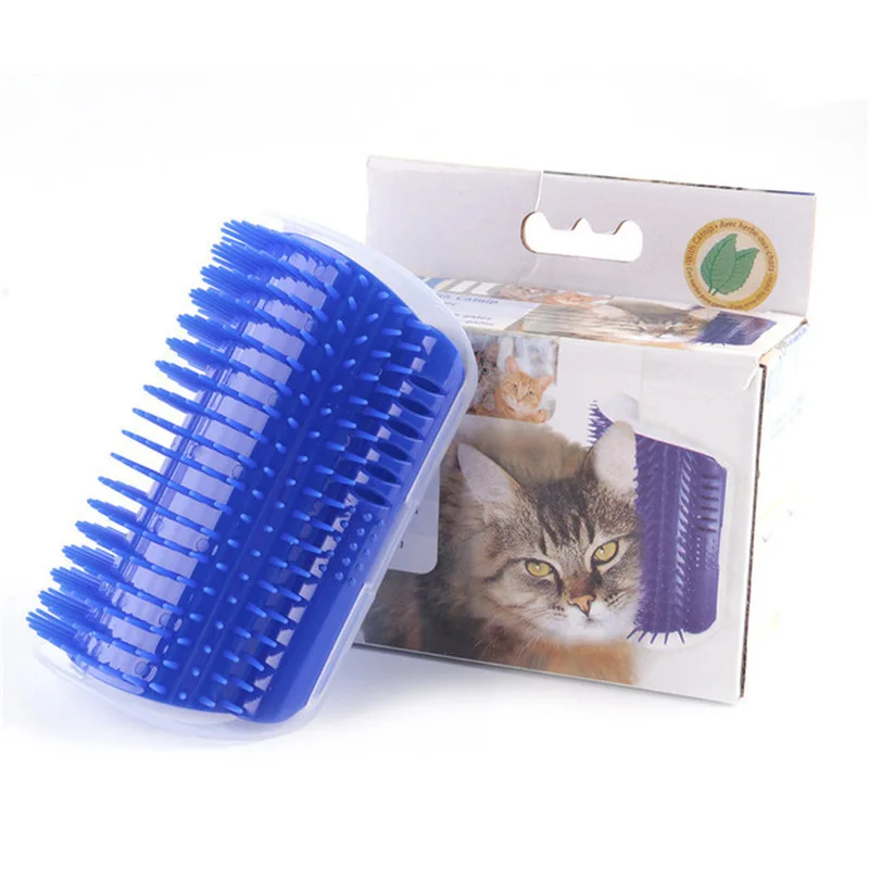 Массажер для кошек, угловая Массажная щетка, пластиковая фиксированная Расческа для удаления волос, простая установка, принадлежности для ухода за домашними животными