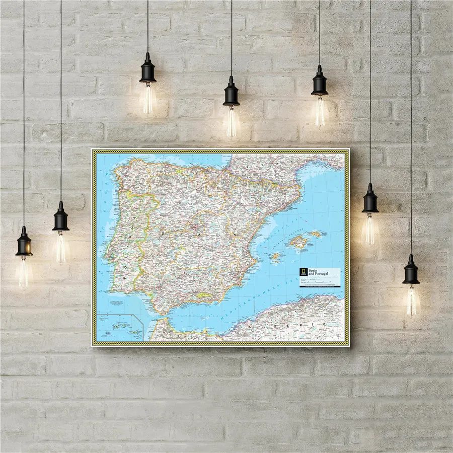 

Spain and Portugal Map National Geographic Exquisite Design Poster Cafe Bar Pub Home Decor Canvas Print Wall Art Sticker