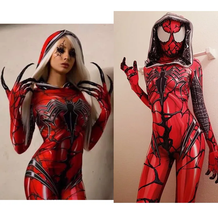 

Gwenom Gwen Spide-rman High quality venom female Spiderman Gwen Cosplay hat with L body tights costume love live cosplay