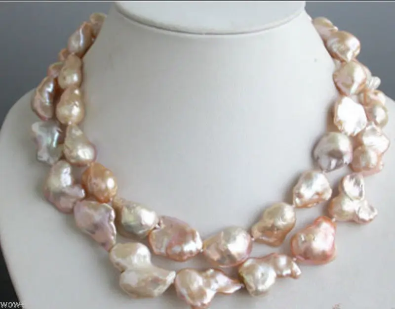 

Free shipping hot sale Women Bridal Wedding Jewelry >>Large Natural 15-23mm Pink Baroque Freshwater Cultured Pearl Necklace 33