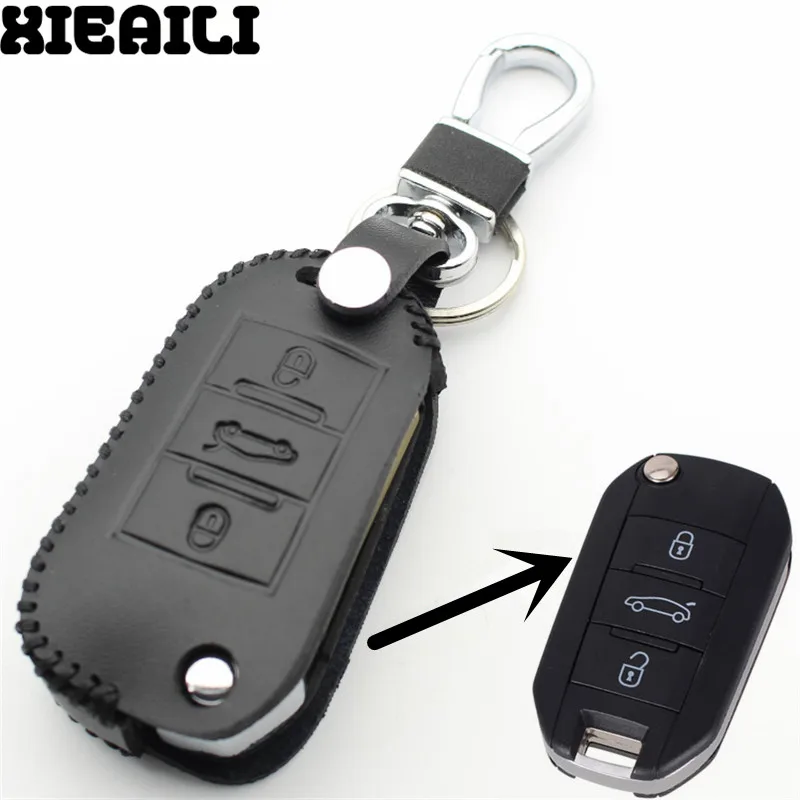 

XIEAILI Genuine Leather Car Styling Flip Key Case Cover For Peugeot 3008/4008/301/308S/508 For Citroen New Elysee/C4/C5/C6 M68