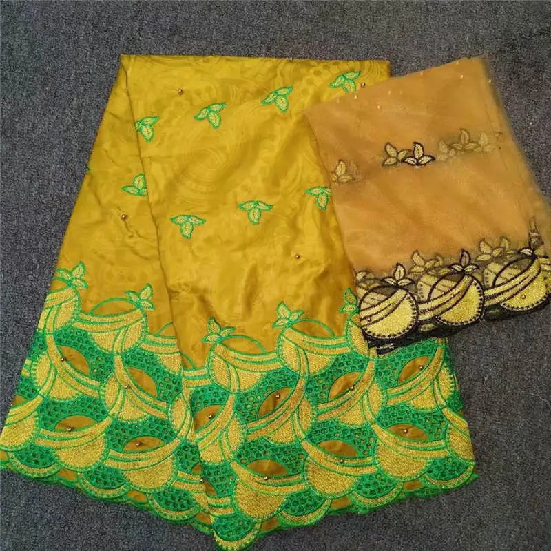 

HL!Free shipping (5+2 yards/set) High quality African bazin lace fabric with wonderful embroidery plus French lace ! P41280