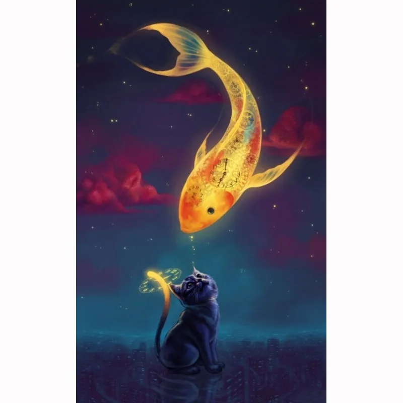 

5D DIY Diamond painting crystal cat see fish 3D cross stitch pattern diamond embroidery Rhinestone Home Decor