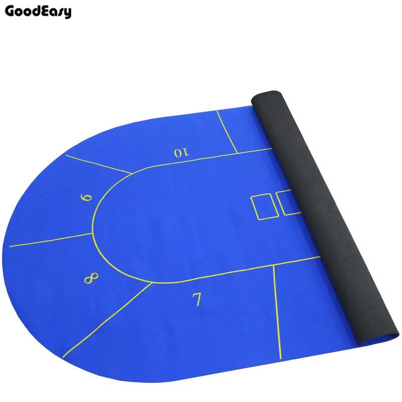10 Players Rotary Poker Set Rubber Square Blue Texas Hold'em Poker Table Mat Poker Gaming Table Clo