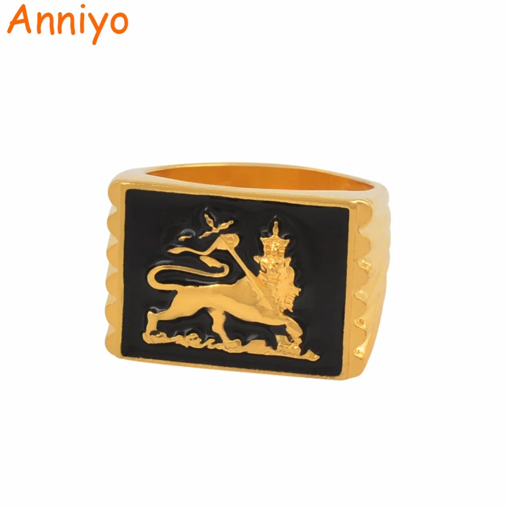 Большое кольцо Anniyo с Львом Иуды Эфиопии для женщин и мужчин золотого цвета