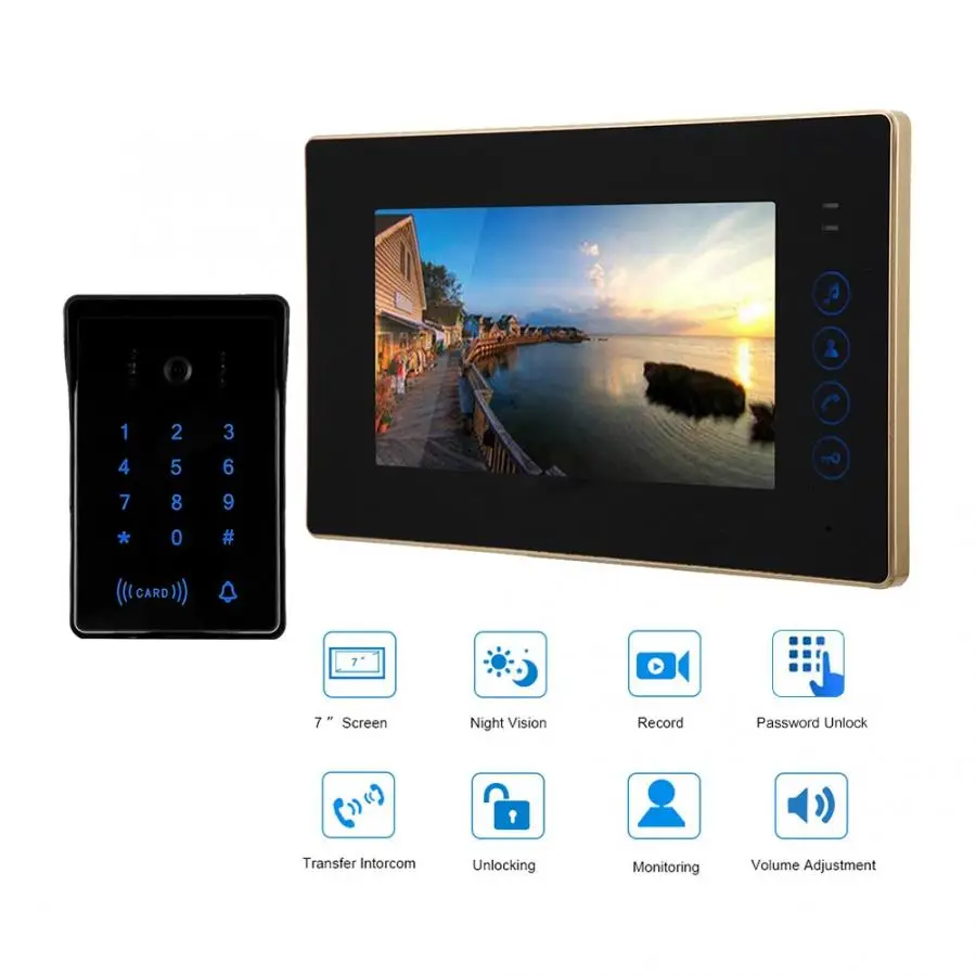 

7" Wired Touch Keypad Card Remote Control Video Door Phone Doorbell with Electric Lock