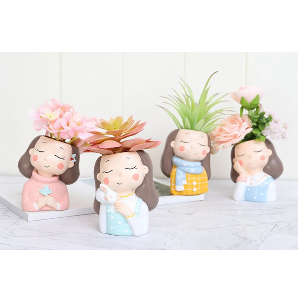 Garden Decor Flowerpot Succulent Planter Pot Vase Girl Figurines Desk Top Statue Figure Micro Landscape Bonsai Holder Pot	