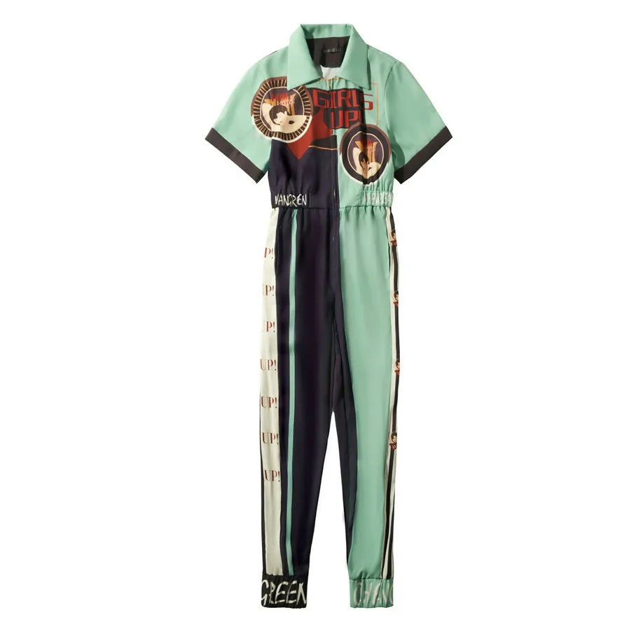New Spring Summer Fashion Hip Hop Female Printed Street Wear Jumpsuit Clothing Elastic Waist Vogue Hipster Rompers Short Sleeve | Женская