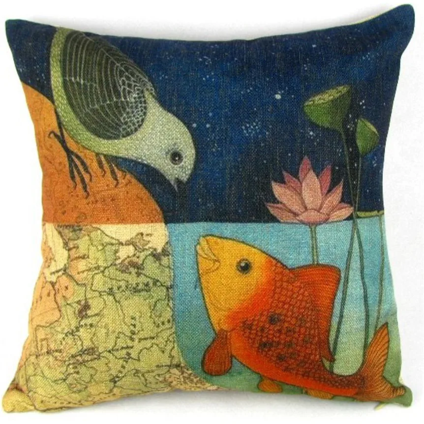 Lovely Pet 1 pc Bird And Fish Printing Pillow Case Decorative